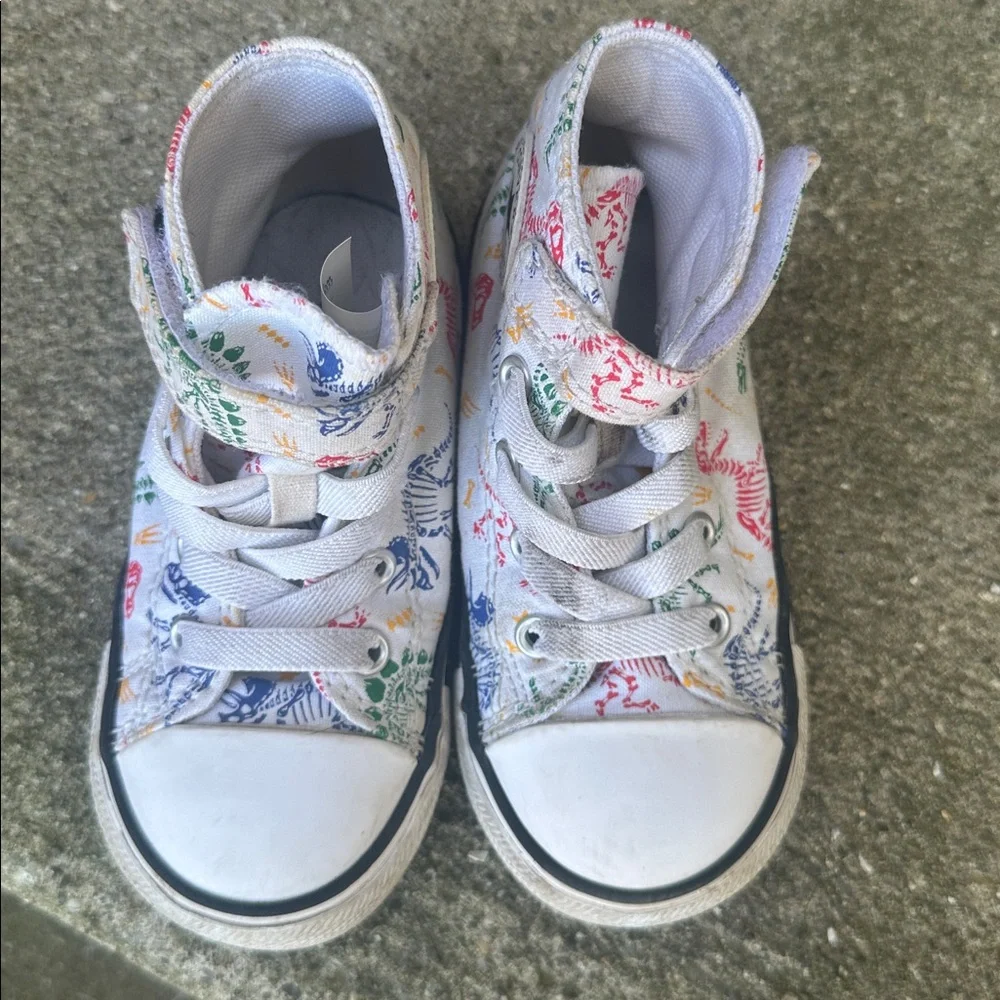 Converse Kids' White High-Tops with Colorful Dinosaurs